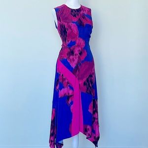 THAKOON -Blue and Purple Floral Printed Sleeveless Silk Dress